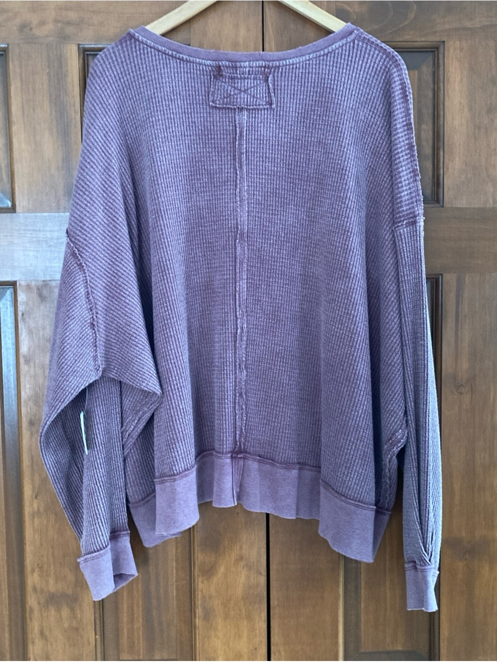 NWT We The Free Waffle-Knit scoop Neck Pullover distressed oversized top large - Picture 2 of 7